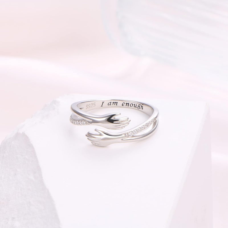 Yearace Hug Ring, S925 Sterling Silver Hug Rings for Women Girl, Hugging Hand Open Promise Ring, Mothers Day Valentine's Day Birthday Gifts - Image 3